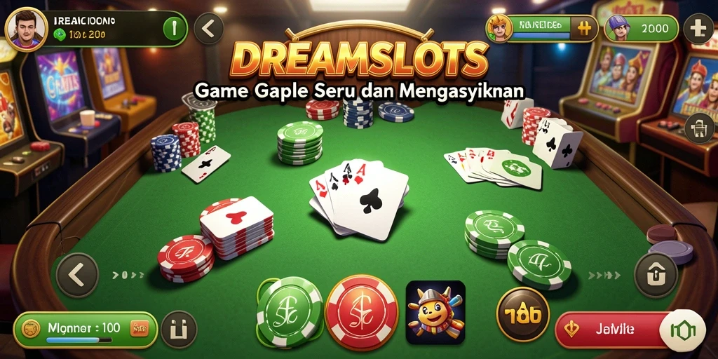 Screenshot DREAMSLOTS menampilkan gameplay Gaple yang seru dan interaktif.