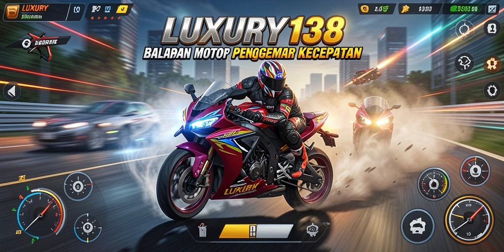 Screenshot gameplay LUXURY138 menampilkan aksi balapan motor yang mendebarkan.